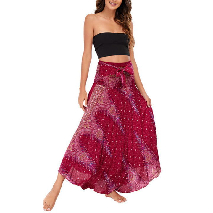 Buddha Stones Due stili indossano Boho Summer Peacock Feather Lace-up Skirt Dress - image 16