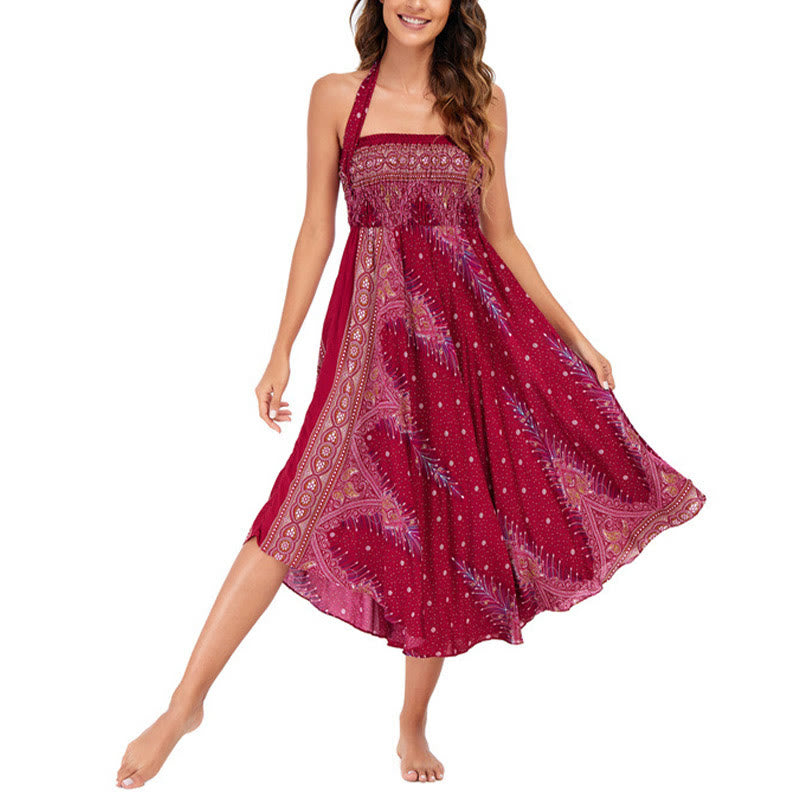 Buddha Stones Due stili indossano Boho Summer Peacock Feather Lace-up Skirt Dress - image 17
