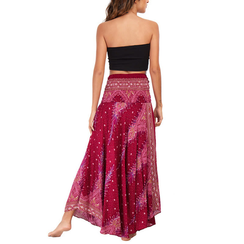 Buddha Stones Due stili indossano Boho Summer Peacock Feather Lace-up Skirt Dress - image 19