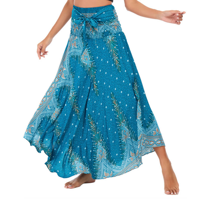 Buddha Stones Due stili indossano Boho Summer Peacock Feather Lace-up Skirt Dress - Acqua - US4， UK/AU8，EU36-44 (F) - image 0
