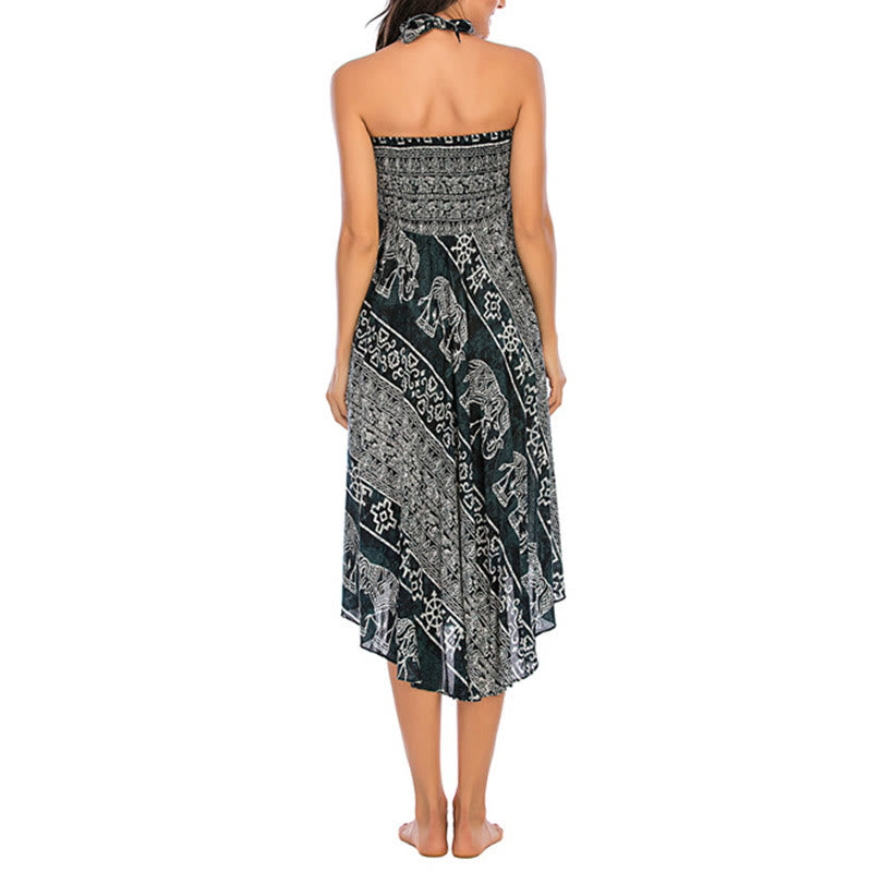 Buddha Stones Due stili indossano Boho Elephant Geometry Abito con gonna allacciata - image 7