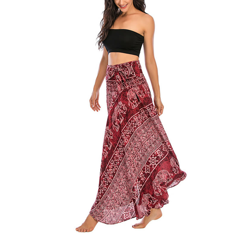 Buddha Stones Due stili indossano Boho Elephant Geometry Abito con gonna allacciata - image 13