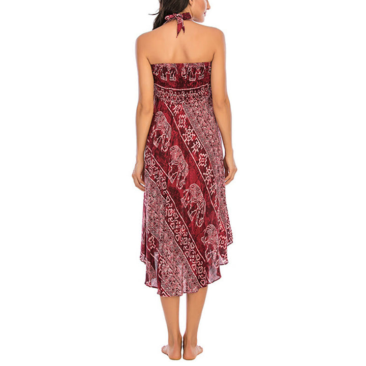 Buddha Stones Due stili indossano Boho Elephant Geometry Abito con gonna allacciata - image 15