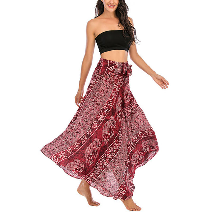 Buddha Stones Due stili indossano Boho Elephant Geometry Abito con gonna allacciata - image 11