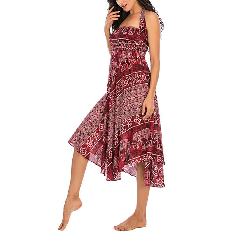 Buddha Stones Due stili indossano Boho Elephant Geometry Abito con gonna allacciata - image 16