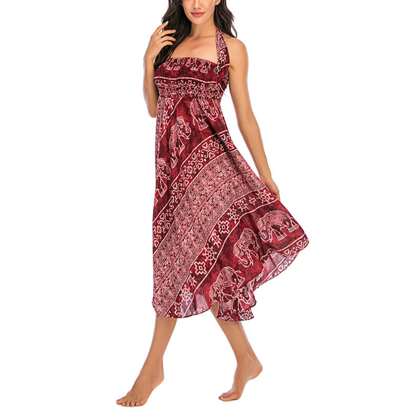 Buddha Stones Due stili indossano Boho Elephant Geometry Abito con gonna allacciata - image 10