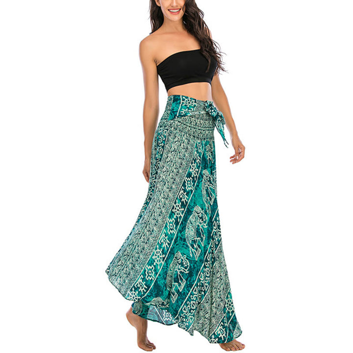 Buddha Stones Due stili indossano Boho Elephant Geometry Abito con gonna allacciata - image 27