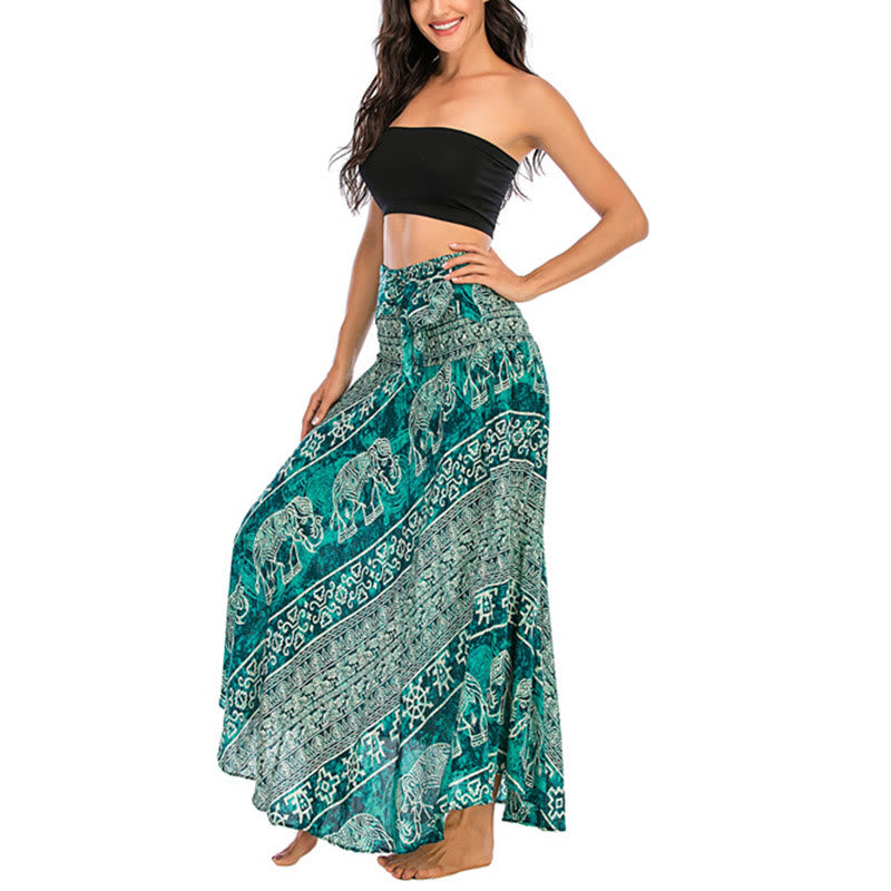 Buddha Stones Due stili indossano Boho Elephant Geometry Abito con gonna allacciata - image 29