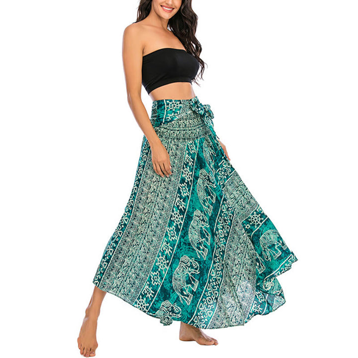 Buddha Stones Due stili indossano Boho Elephant Geometry Abito con gonna allacciata - image 25