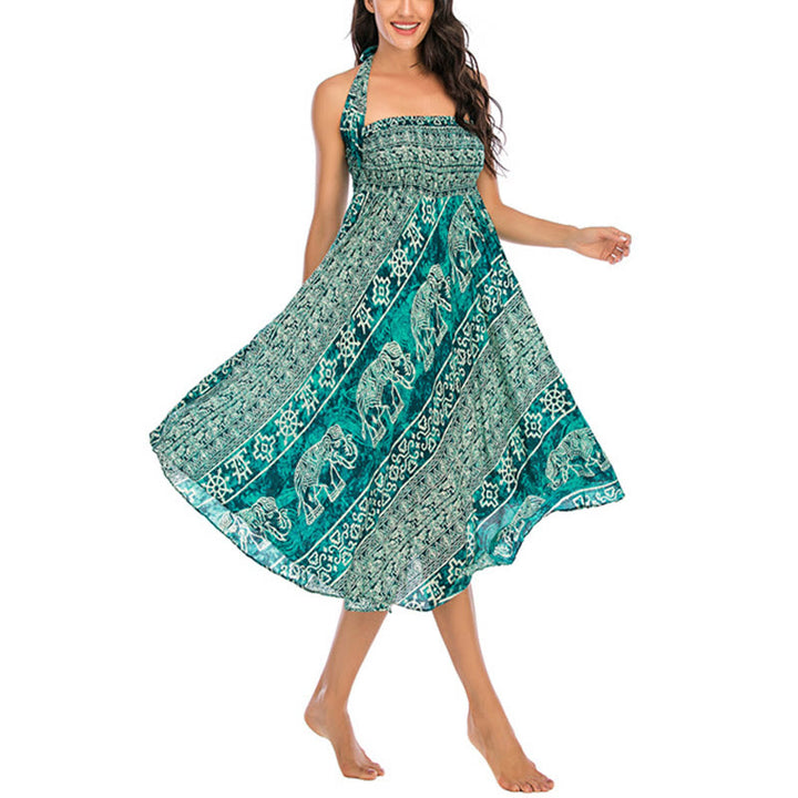 Buddha Stones Due stili indossano Boho Elephant Geometry Abito con gonna allacciata - image 26