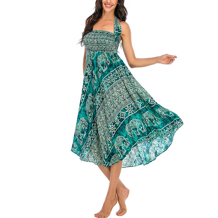 Buddha Stones Due stili indossano Boho Elephant Geometry Abito con gonna allacciata - image 30