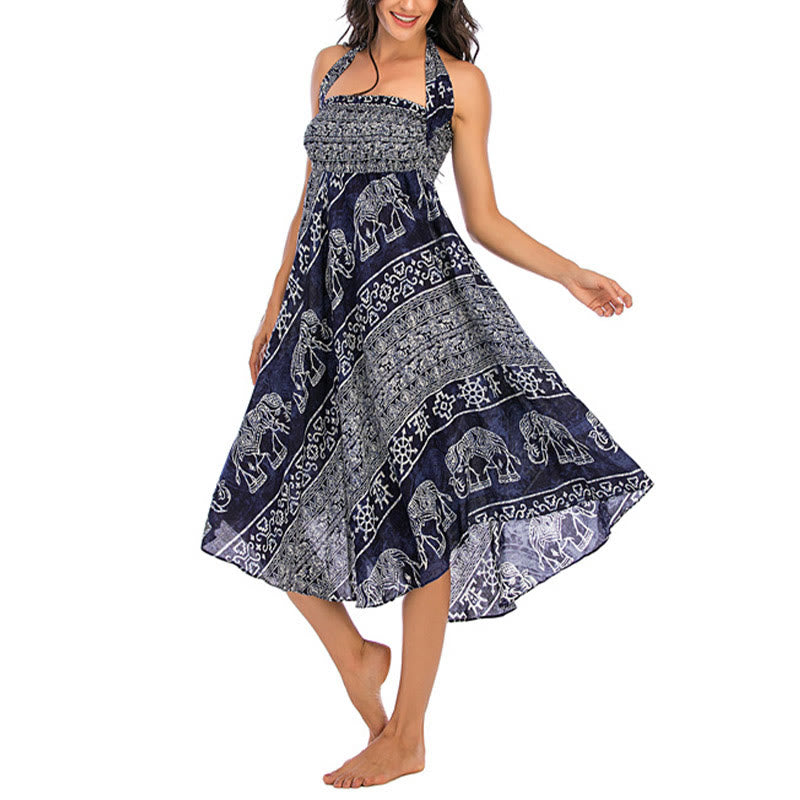 Buddha Stones Due stili indossano Boho Elephant Geometry Abito con gonna allacciata - image 19