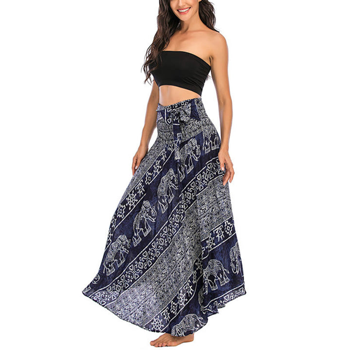 Buddha Stones Due stili indossano Boho Elephant Geometry Abito con gonna allacciata - image 21