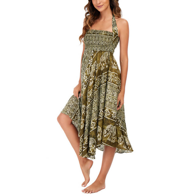 Buddha Stones Due stili indossano Boho Elephant Geometry Abito con gonna allacciata