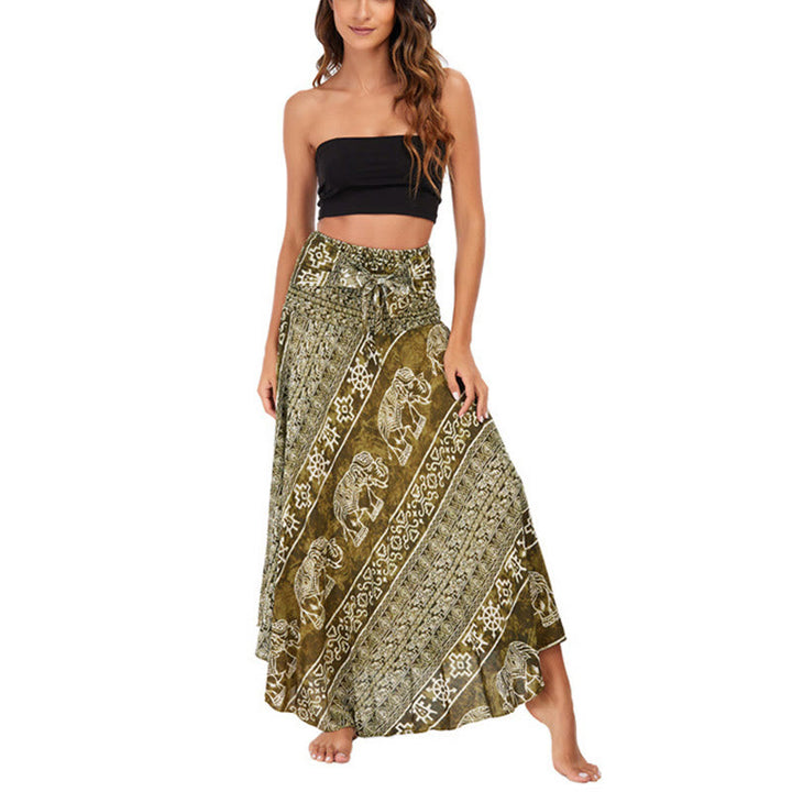Buddha Stones Due stili indossano Boho Elephant Geometry Abito con gonna allacciata
