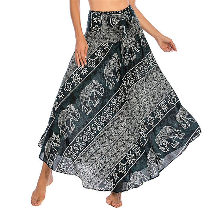 Buddha Stones Due stili indossano Boho Elephant Geometry Abito con gonna allacciata