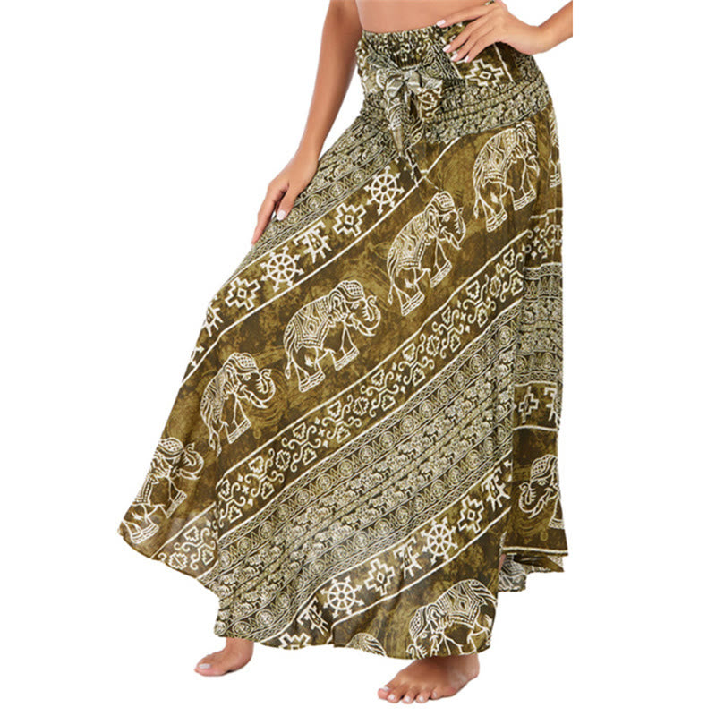 Buddha Stones Due stili indossano Boho Elephant Geometry Abito con gonna allacciata