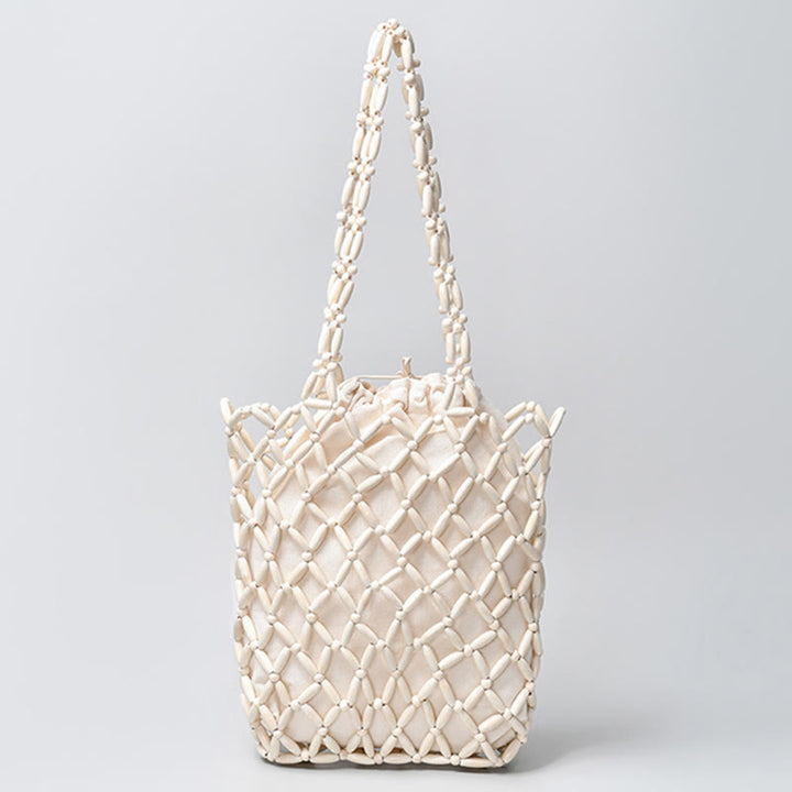 Borsa a tracolla con perline di legno intrecciate a mano , Buddha Stones