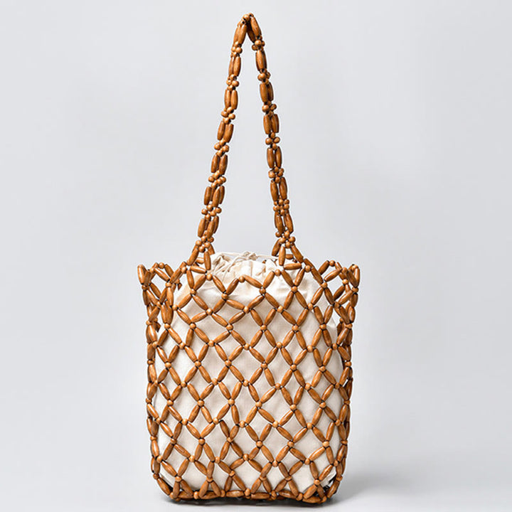 Borsa a tracolla con perline di legno intrecciate a mano , Buddha Stones