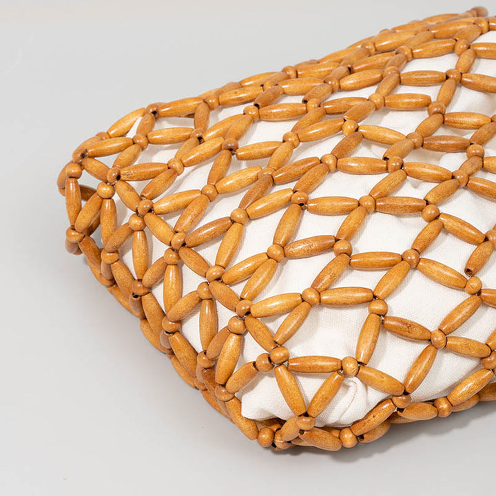 Borsa a tracolla con perline di legno intrecciate a mano , Buddha Stones