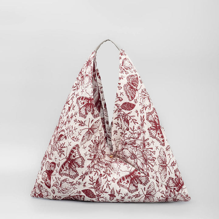 Borsa a tracolla con stampa geometrica a triangolo sotto le ascelle, motivo: Buddha Stones, fiori, lettere, farfalle