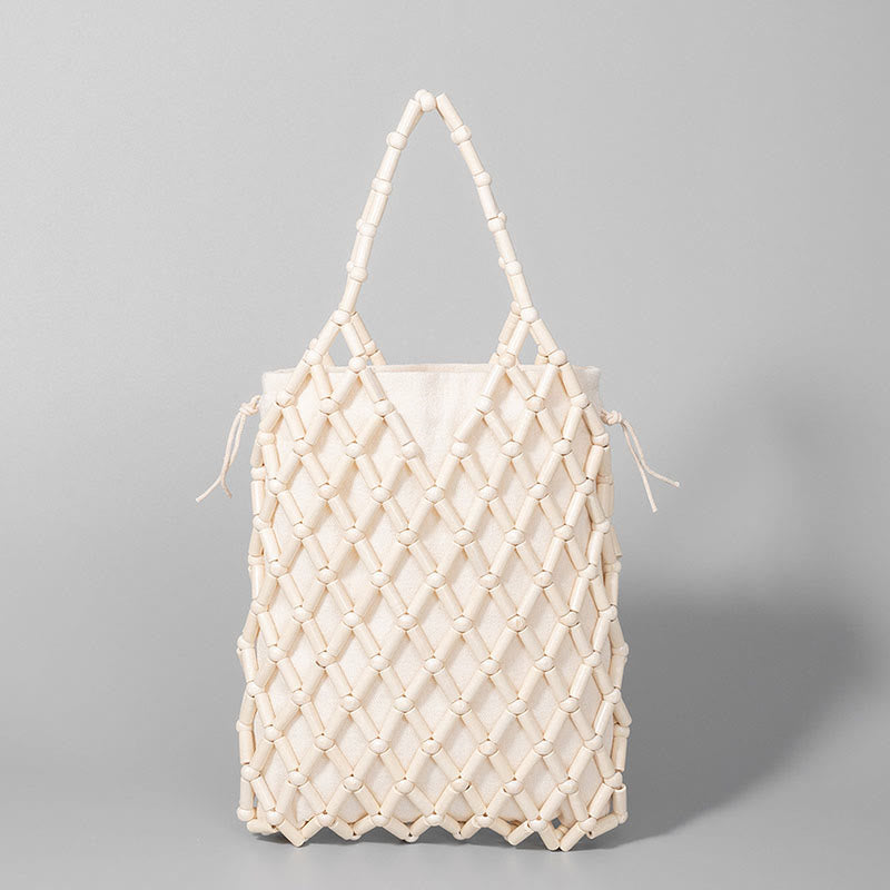 Borsa a mano con perline di legno cave intrecciate a mano in Buddha Stones