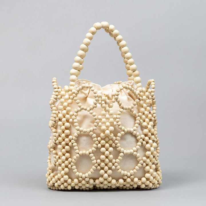 Buddha Stones Perline di legno cave rotonde intrecciate a mano Borsa