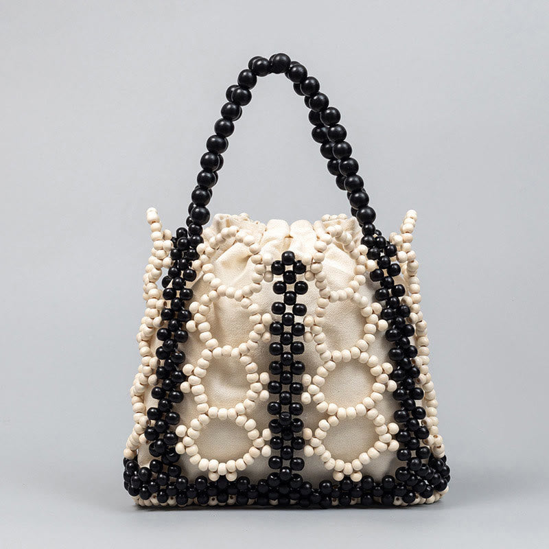 Buddha Stones Perline di legno cave rotonde intrecciate a mano Borsa
