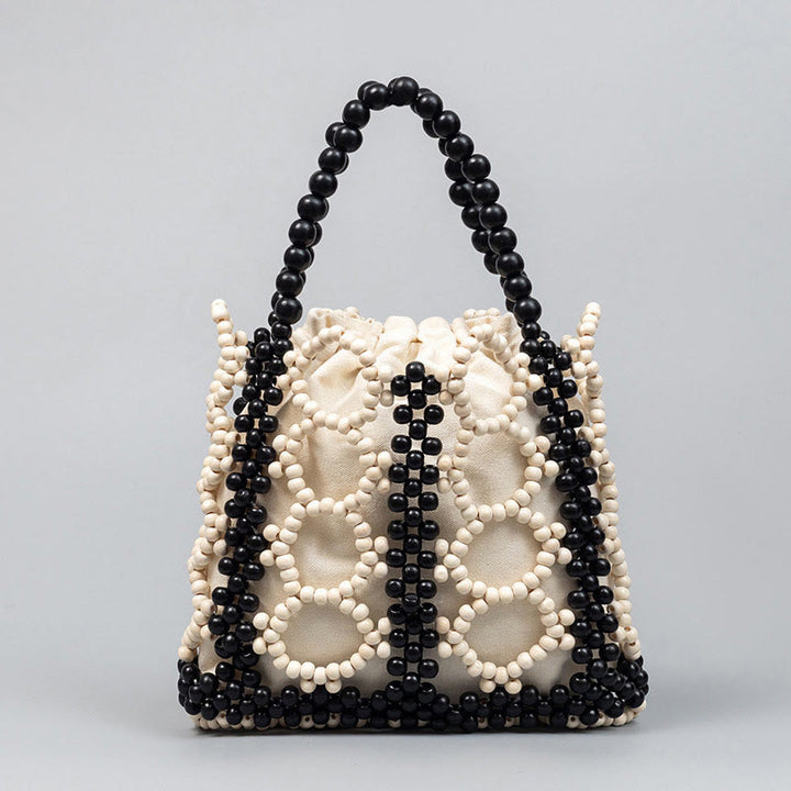 Buddha Stones Perline di legno cave rotonde intrecciate a mano Borsa