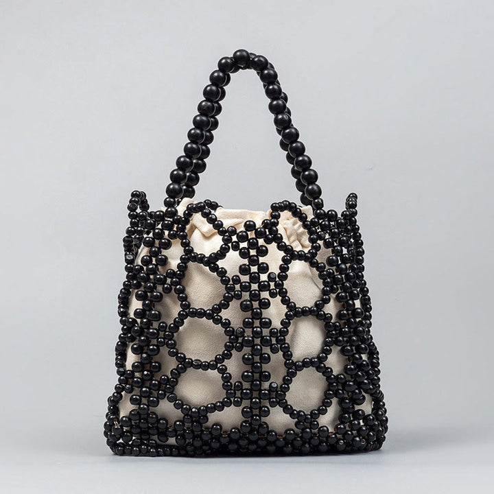 Buddha Stones Perline di legno cave rotonde intrecciate a mano Borsa