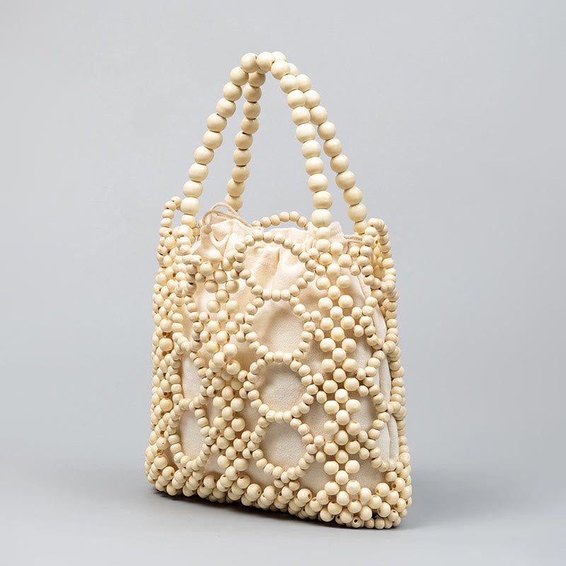 Buddha Stones Perline di legno cave rotonde intrecciate a mano Borsa