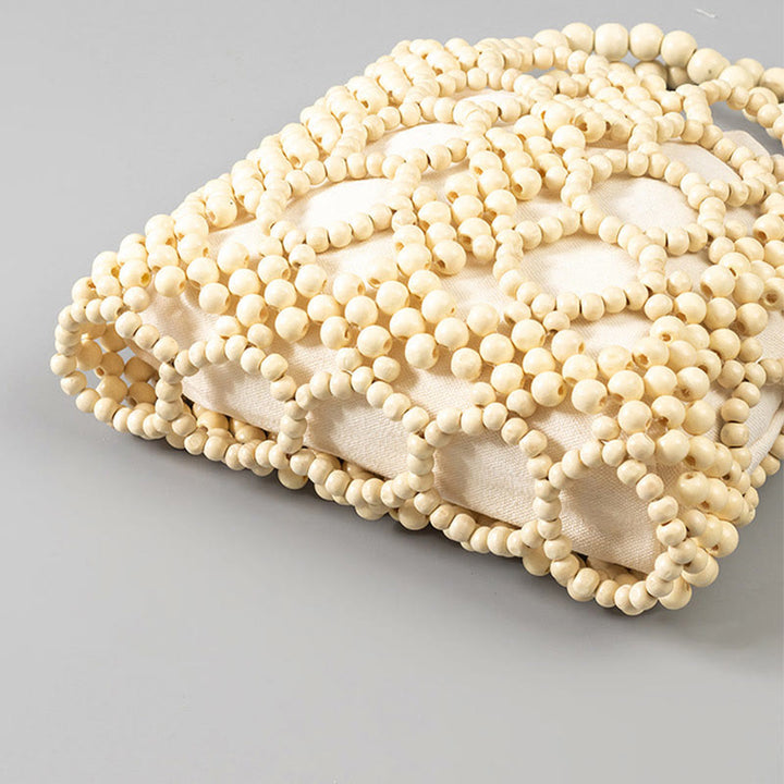 Buddha Stones Perline di legno cave rotonde intrecciate a mano Borsa