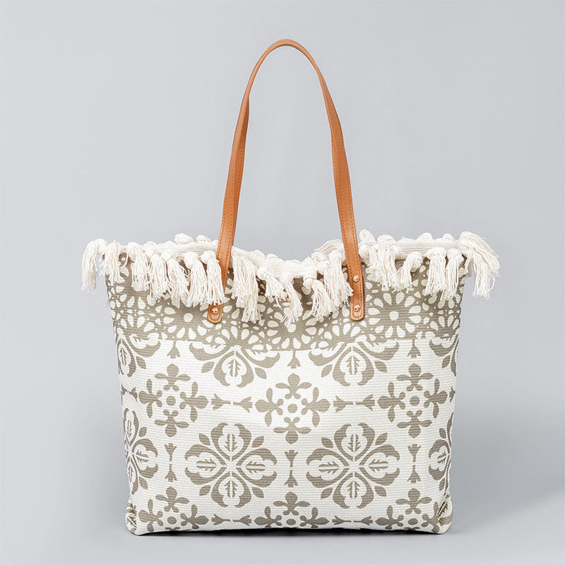 Borsa a tracolla in tela con stampa geometrica Boho di grande capacità e Buddha Stones