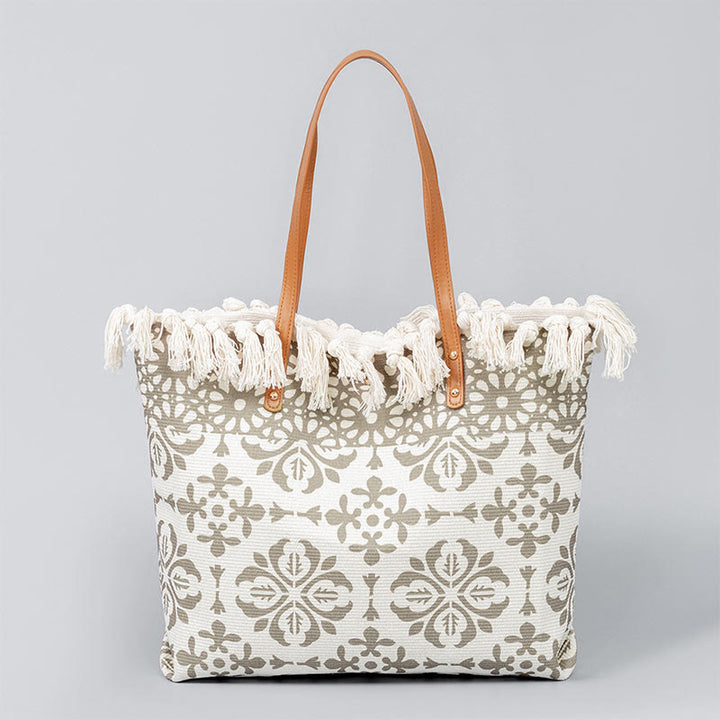 Borsa a tracolla in tela con stampa geometrica Boho di grande capacità e Buddha Stones