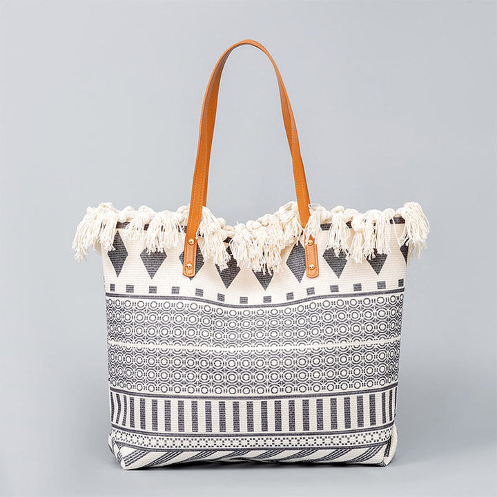 Borsa a tracolla in tela con stampa geometrica Boho di grande capacità e Buddha Stones