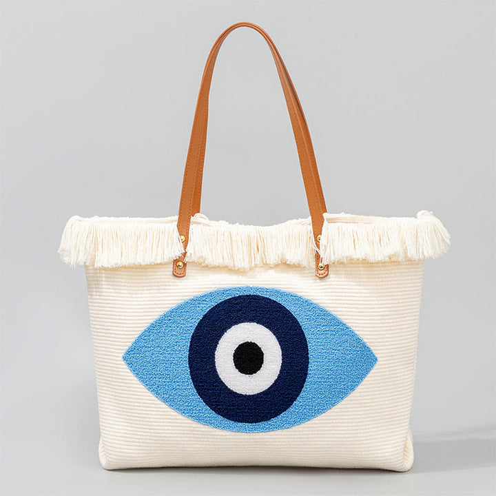 Borsa a tracolla in tela con nappa Hamsa, grande capacità, con foglie di malocchio e Buddha Stones