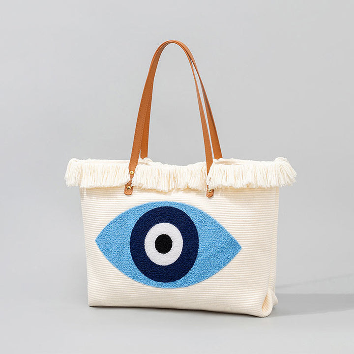 Borsa a tracolla in tela con nappa Hamsa, grande capacità, con foglie di malocchio e Buddha Stones