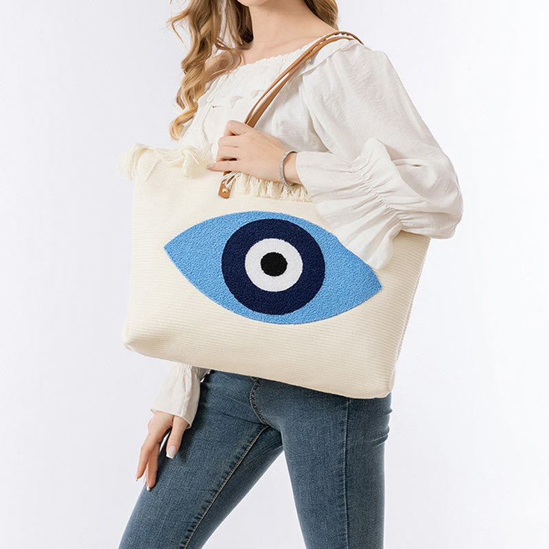 Borsa a tracolla in tela con nappa Hamsa, grande capacità, con foglie di malocchio e Buddha Stones