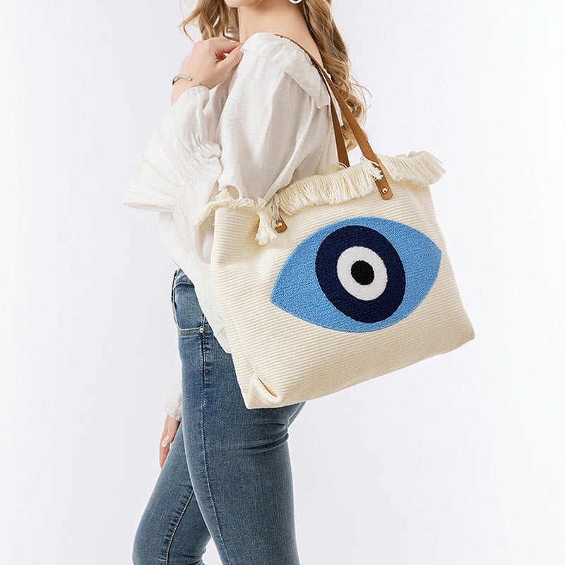 Borsa a tracolla in tela con nappa Hamsa, grande capacità, con foglie di malocchio e Buddha Stones