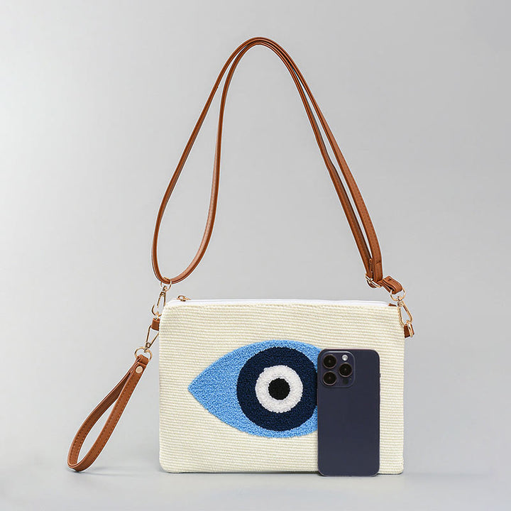 Borsa a tracolla in tela con foglia di Hamsa, con Buddha Stones e occhio maligno