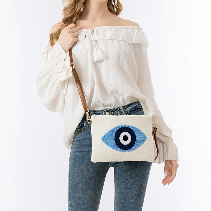 Borsa a tracolla in tela con foglia di Hamsa, con Buddha Stones e occhio maligno