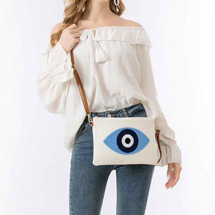 Borsa a tracolla in tela con foglia di Hamsa, con Buddha Stones e occhio maligno