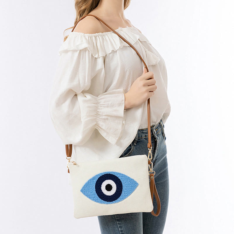 Borsa a tracolla in tela con foglia di Hamsa, con Buddha Stones e occhio maligno