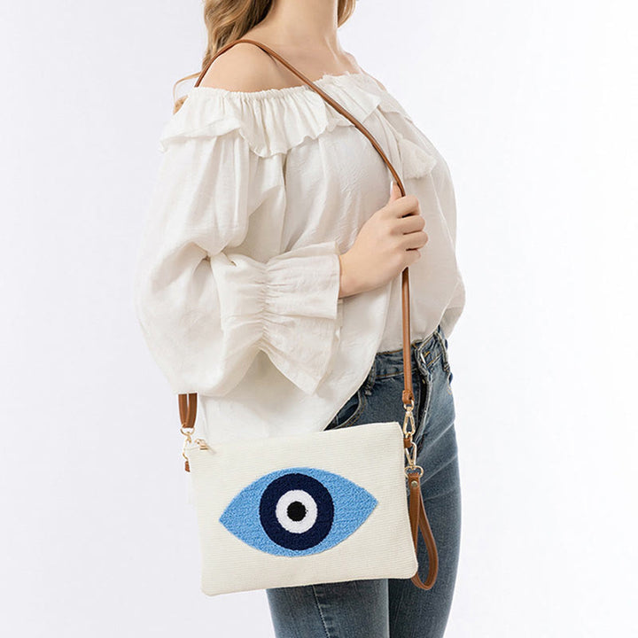 Borsa a tracolla in tela con foglia di Hamsa, con Buddha Stones e occhio maligno