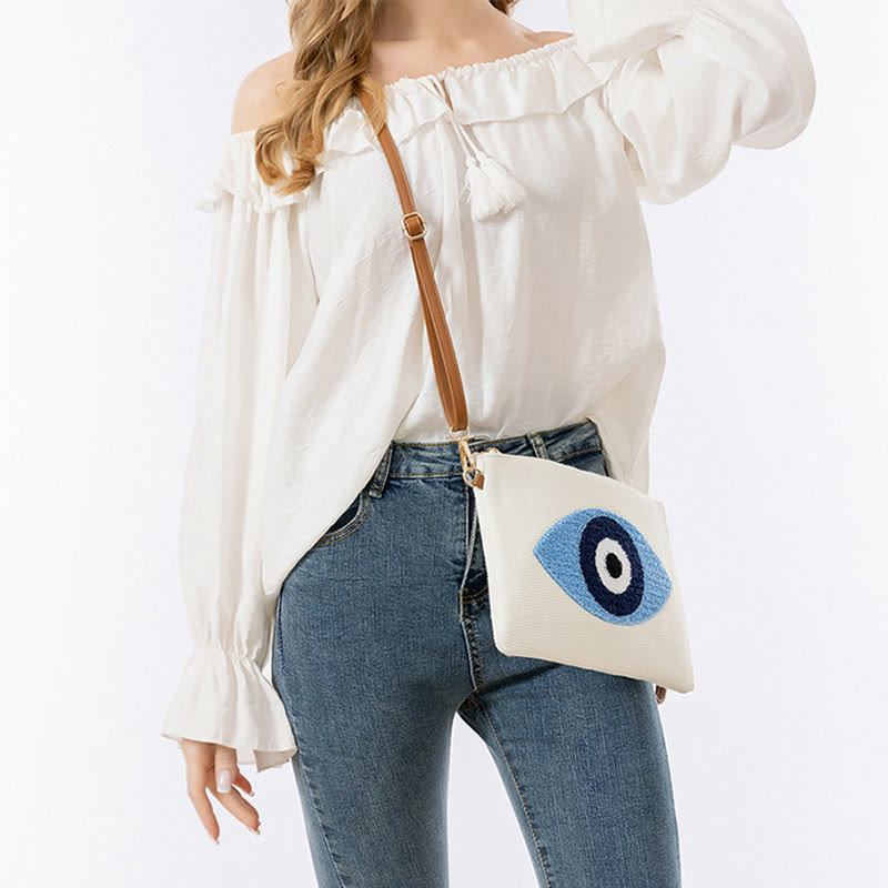 Borsa a tracolla in tela con foglia di Hamsa, con Buddha Stones e occhio maligno