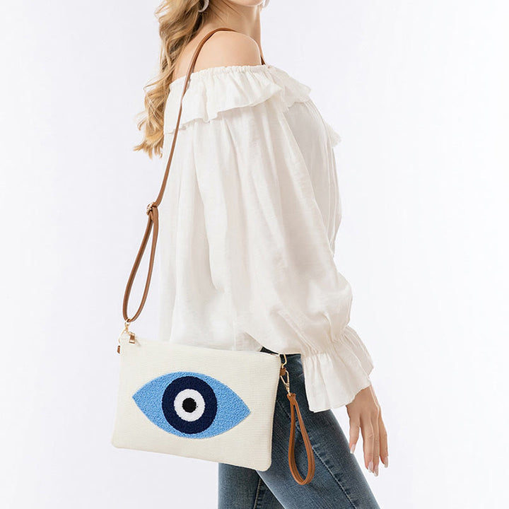Borsa a tracolla in tela con foglia di Hamsa, con Buddha Stones e occhio maligno
