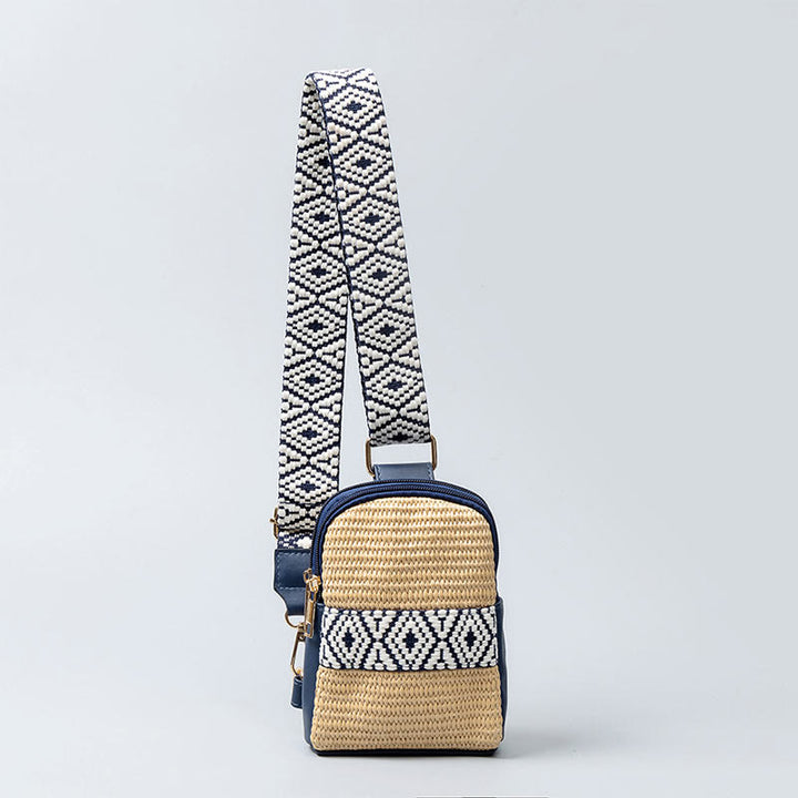 Borsa a tracolla in paglia intrecciata con piccola geometria Buddha Stones