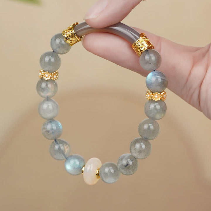 Braccialetto di guarigione naturale con pietra di luna e labradorite Buddha Stones