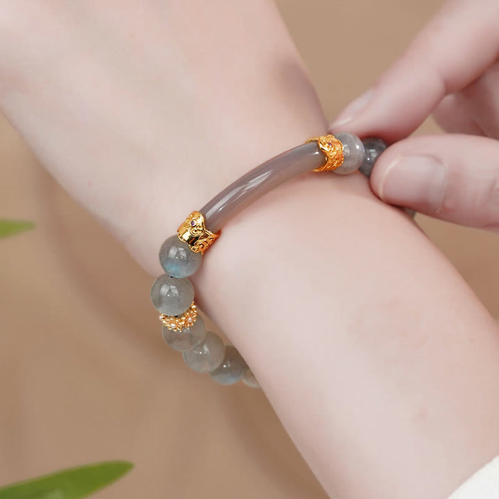 Buddha Stones Natural Moonstone Grey Agate Guarigione Cambiamento Bracciale - image 2