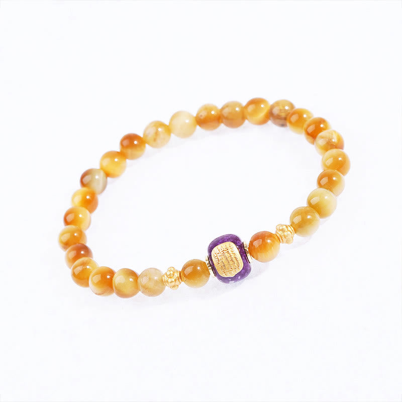 Braccialetto di protezione della fortuna con perline di occhio di tigre e Buddha Stones